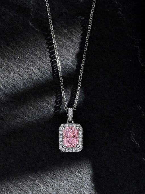 Pink [P 2051] 925 Sterling Silver High Carbon Diamond Geometric Luxury Necklace